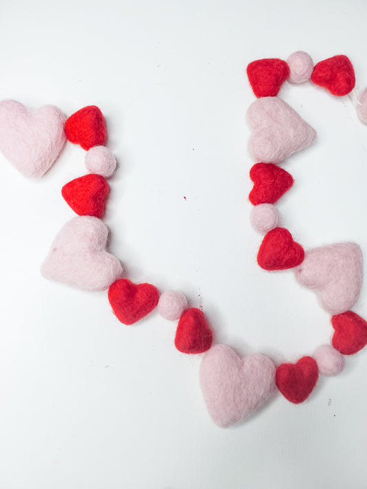 Red Heart Pink Heart Felt Garland